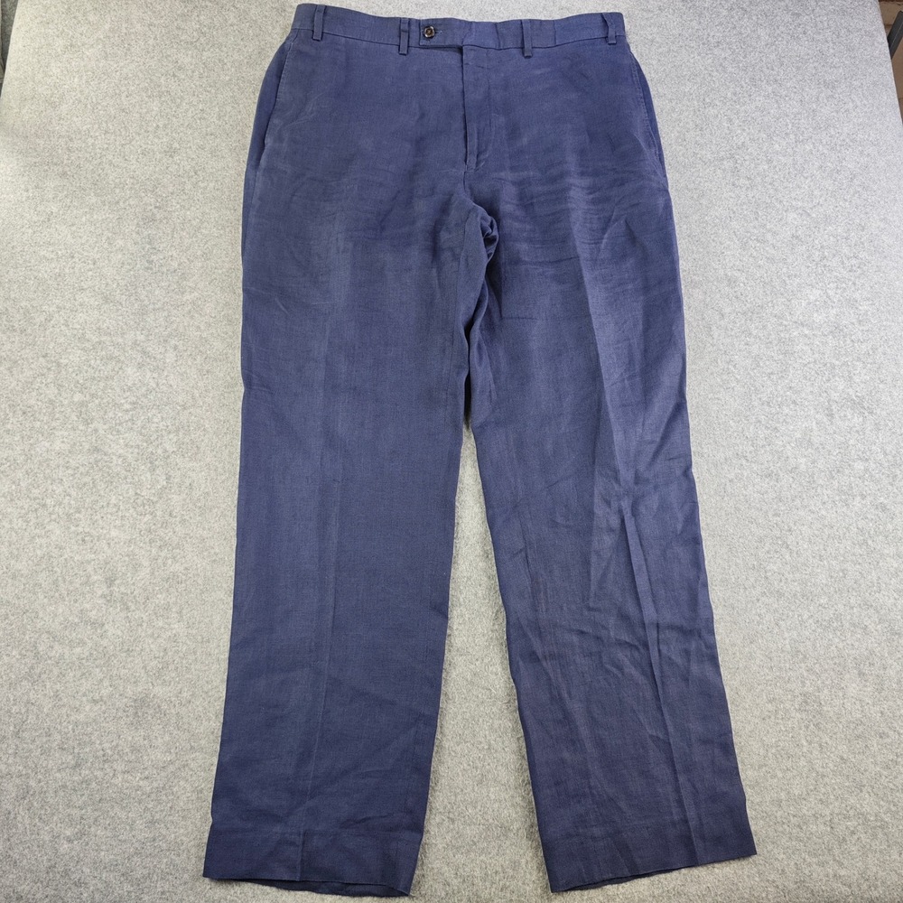 Lauren Ralph Lauren Mens 36x34 Navy Blue 100% Linen Flat Front Dress Pants